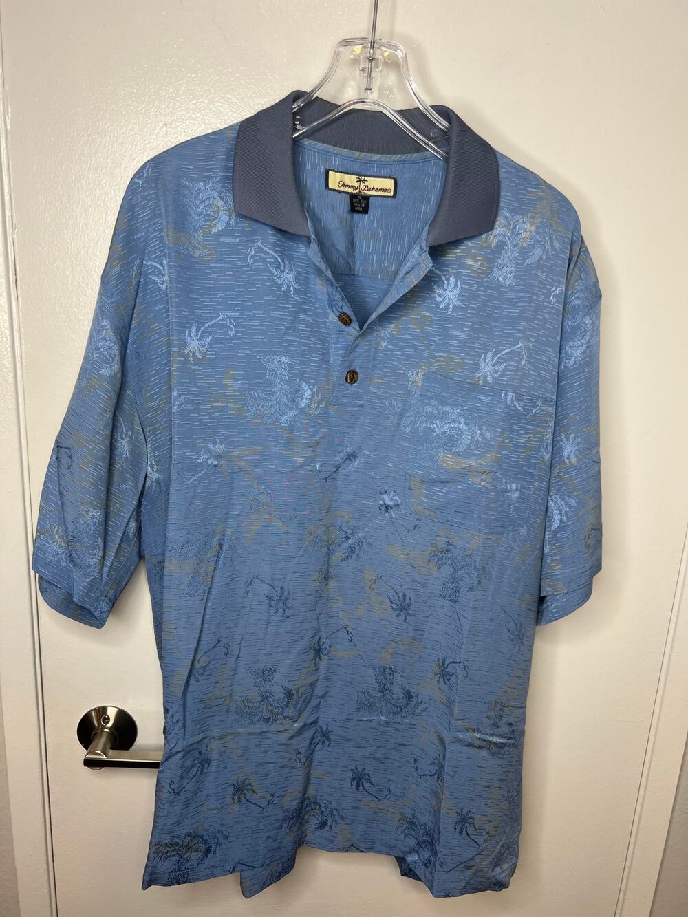 Tommy Bahama Men's Silk Polo Shirt Palm Trees Blue ~ Size XL